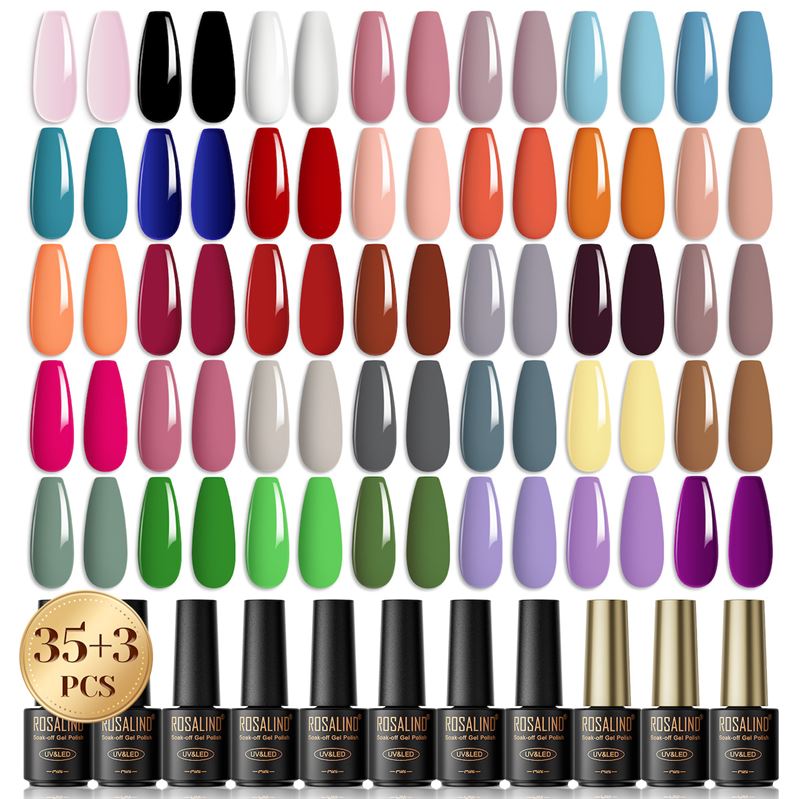 ROSALIND 38 - Piece Gel Nail Polish Set with 35 Colours + Base Coat & Top Coats (38 x 5 ml) - | Fashiongirl