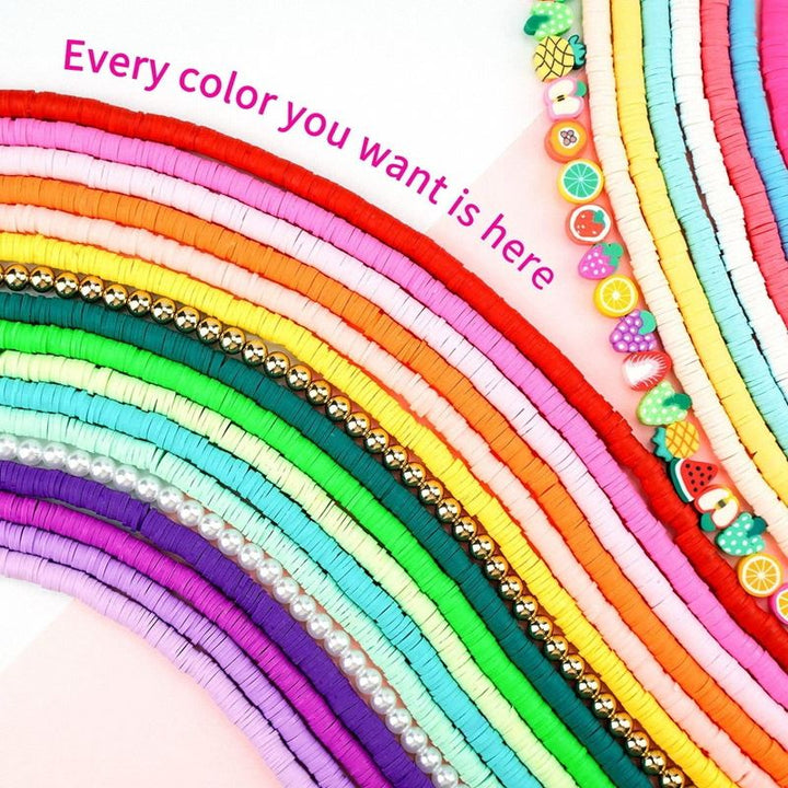 The Fashiongirl Clay Beads / Heishi Beads Arona Kit features 12,000 colorful beads—metallic, pearl, and more—arranged in vibrant rows. Every color you want is here: the ultimate KREA DIY jewellery kit for rainbow bead lovers!.